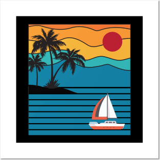 Vintage Retro Sailboat 80s 70s Style Sailing Boat Captain Posters and Art